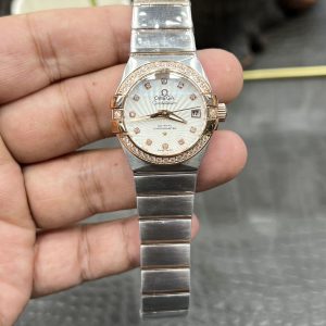 Exquisite Omega Constellation 27mm Rose Gold Diamond Bezel Ladies Replica Watch 1115295929